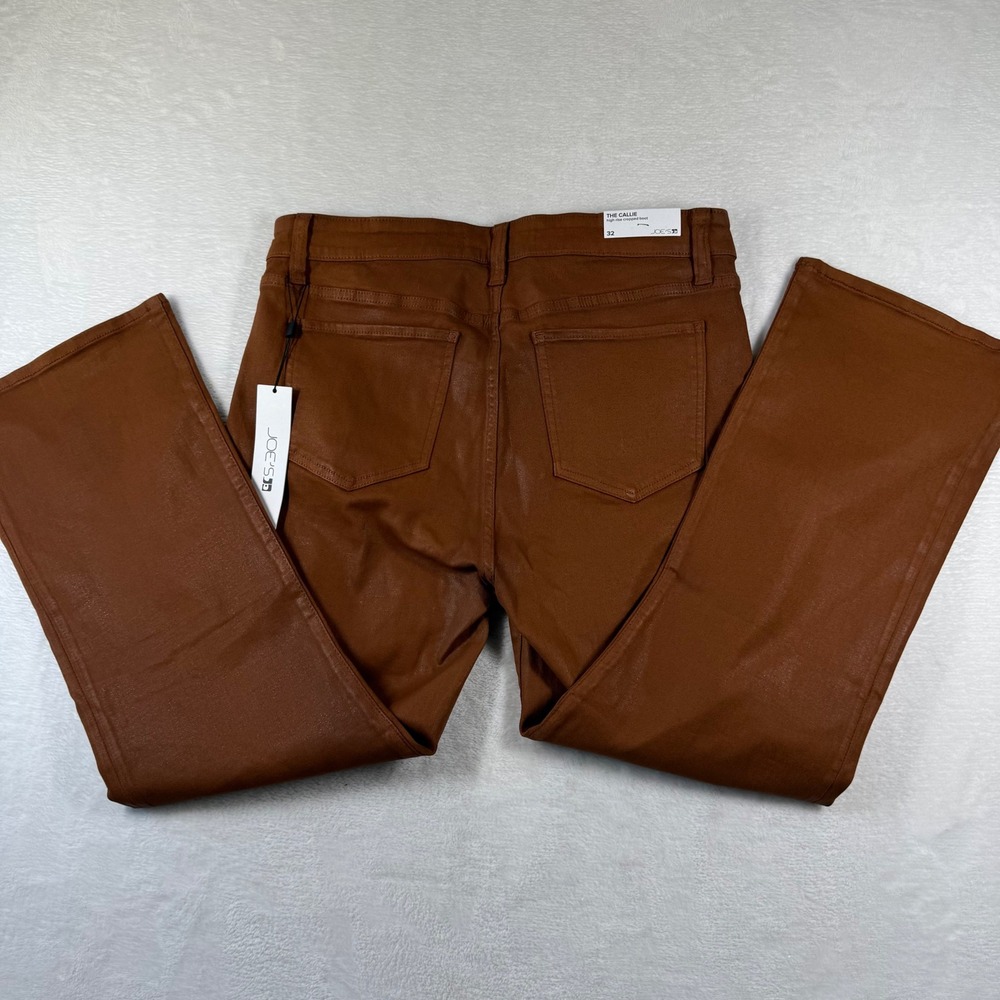 Joes Jeans The Callie High Rise Cropped Bootcut Coated Leather Brown Size 32 NEW